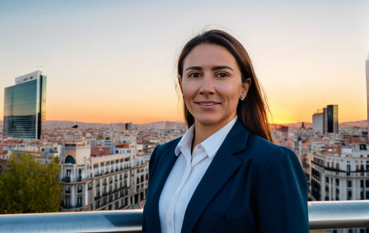 **

"A professional businesswoman in a modest business suit, standing in front of the Madrid skyline at sunset, fully clothed, appropriate attire, safe for work, perfect anatomy, natural proportions, professional photography, high quality, family-friendly."

**