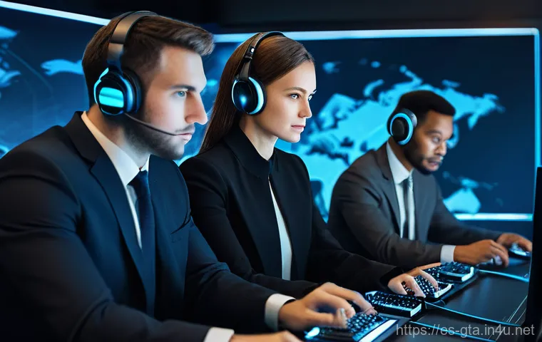 GTA5 온라인 게임 내 사회생활 팁 - **Prompt 1: Strategic Communication and Coordinated Teamwork**
A diverse group of four modern in...