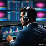 Home 23 GTA5 게임 내 주식 투자 방법 - A detailed digital painting of a virtual stock market trading scene inspired by GTA5, featuring a sl...